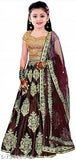 Maroon taffeta and net lehanga choli set with embroidery, 1 size: 34in waist, 36in length, 1.85m dupatta, Indian traditional wear for girls aged 3-15 years