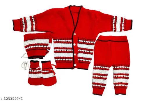 Woolen baby boys & girls winter clothing set, embroidered net pattern for 0-3M, 0-6M, 3-6M sizes