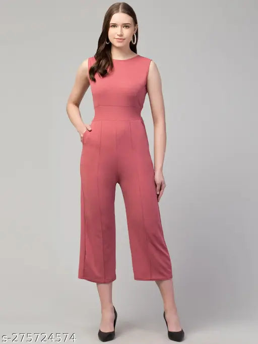 Pink solid viscose casual jumpsuit for women, ideal for regular wear and summer season