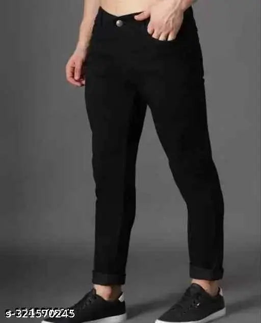 Designer denim jeans for men, solid pattern, sizes: 28, 30, 32, 34, 36 (w:28in, l:39in; w:30in, l:39in; etc.) Indian-made