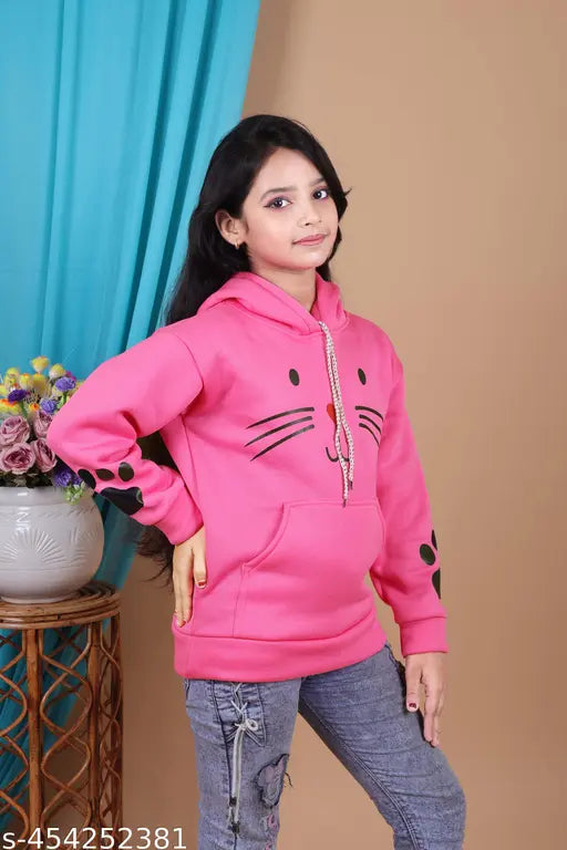 Wool printed hoodie set for girls, high quality pool-themed hoodie with long sleeves, size 9-16 years, made in India
