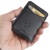 Black faux leather slim wallet, RFID protected with 4 compartments, designed in Britain for men's accessories
