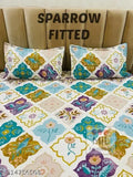 Glace cotton king-size fitted bedsheets, floral pattern, fits up to 72*78*8 inches mattress