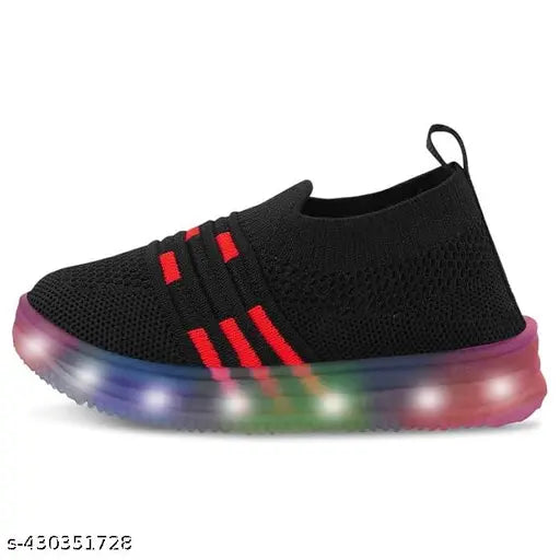 Red and black casual kids' shoes with LED lights, suitable for boys and girls
