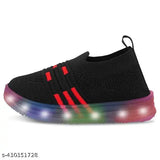 Red and black casual kids' shoes with LED lights, suitable for boys and girls