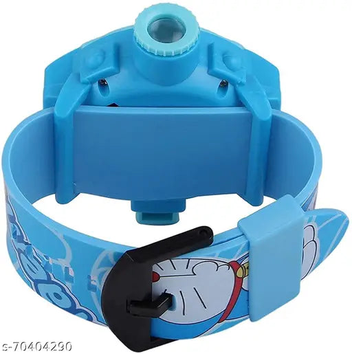 Digital watch with cartoon character, strap clasp, blue color