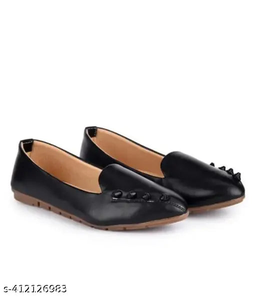 Black synthetic leather slip-on ballerinas for women, comfortable and stylish footwear