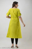 Yellow cotton slub anarkali kameez with digital print for women