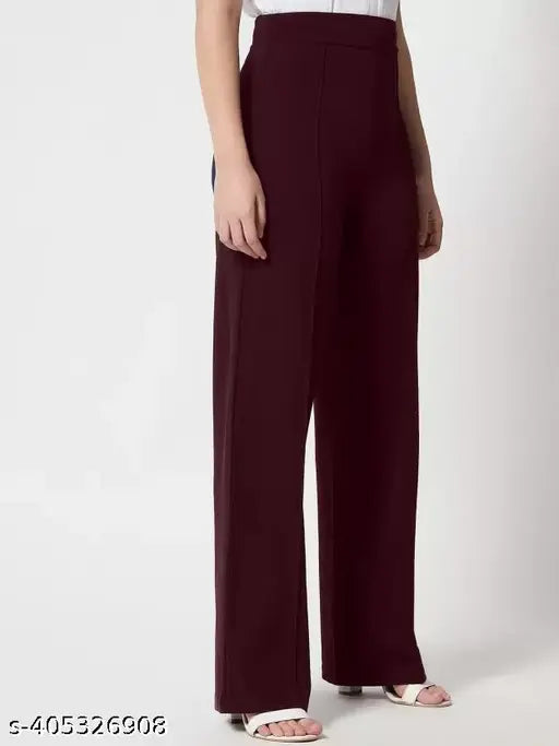 Highwaisted trendy burgundy bell bottoms, women's high-rise trousers combo