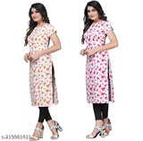 Women's American Crepe Straight Kurta Combo (Set of 2), printed design, short sleeves, S-XXL sizes, affordable Indo-Western fashion from India