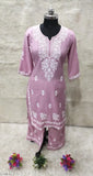 Embroidered Rayon Chikankari Kurta with Palazzo, three-quarter sleeves, India origin
