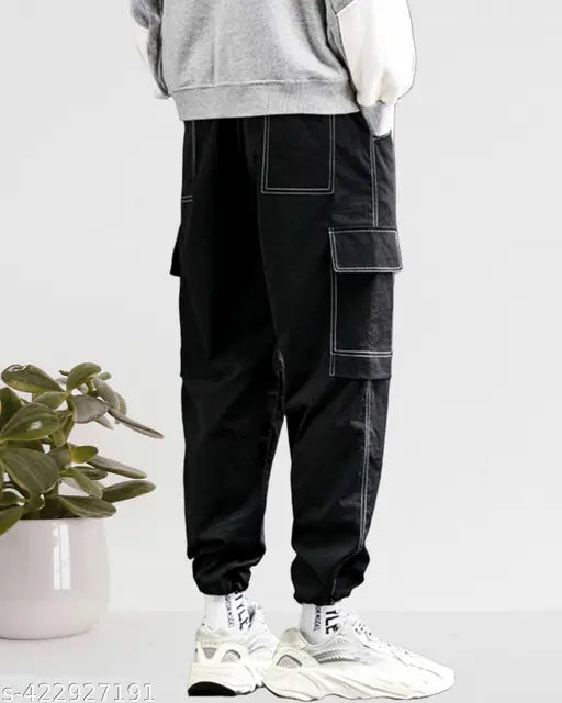 High-quality camouflage baggy pants for men, lycra material, solid pattern. Add this must-have black trackpants to your closet for a sporty look. (Size 28, 30, 32, 34 inches) Made in India