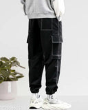 Camouflage patterned wide-leg pants for men, elastic waistband, cargo pockets