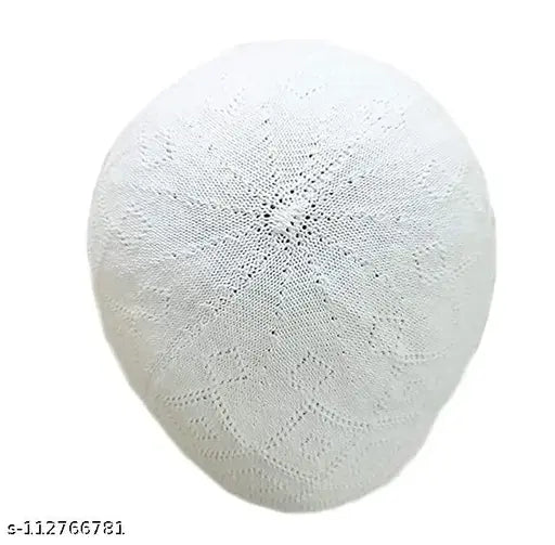 White cotton men's prayer cap set (8 pack), comfortable for daily use or special occasions like Eid, Ramadan, Haj, Umrah, or Islamic functions, made in India