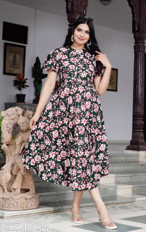 Multicolor embroidered rayon Anarkali kurti for women, S (36in bust, 48in size length)