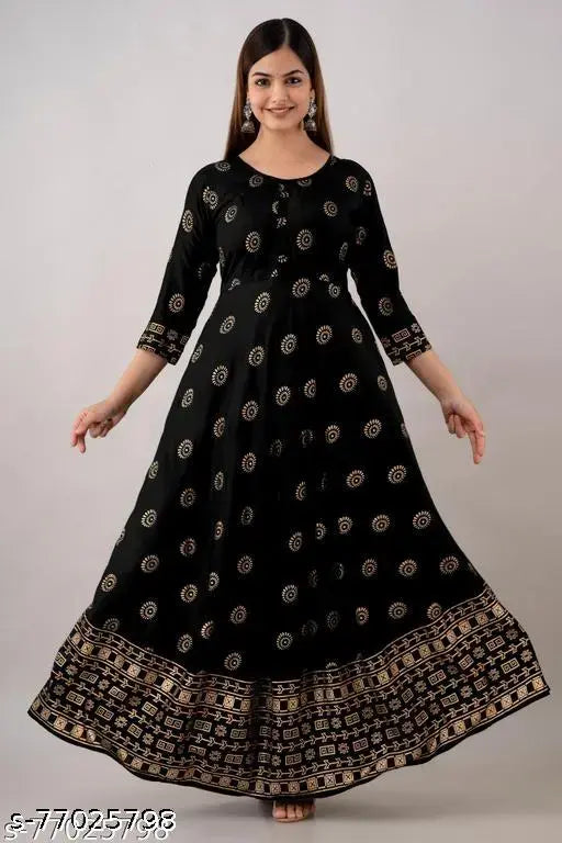 Green printed long kameez dress