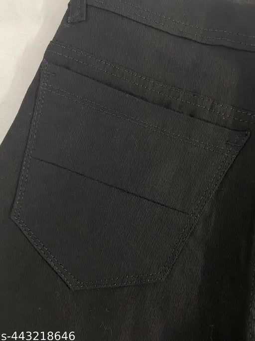Black high-rise jeans with a clean distress design in solid black, denim fabric, regular fit shape