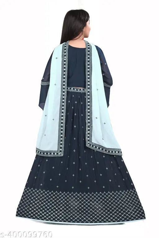 Morpitch Georgette embroidered engagement dress, Ghagra Choli set for girls party wear