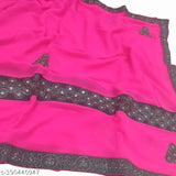 Red saree with lace and mirror work, fine cut designs