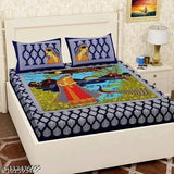 Blue cotton double bedsheet combo with floral print, 100x100 cm, 2 sheets & 4 pillowcases.