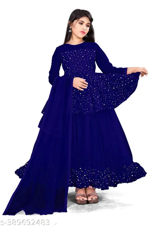 Embellished net three-quarter sleeve Sima gown for girls aged 9-15 years (Indian origin)