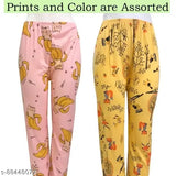 Assorted women's track pants with soft cotton fabric, featuring night-dressing prints, pyjama lounge wear, set of 2 pcs