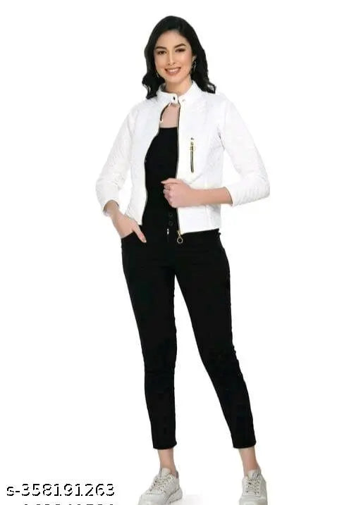 White wool long-sleeve jacket, solid design for S, M, L, XL, XXL sizes
