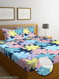 Premium cotton elastic fitted bedsheets, multi color floral design, double bed, super soft 210 TC, ideal for AC room, breathable & wrinkle free