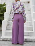 Colorblocked Lycra long sleeve top and bottom set for women, trendy latest fashion on model