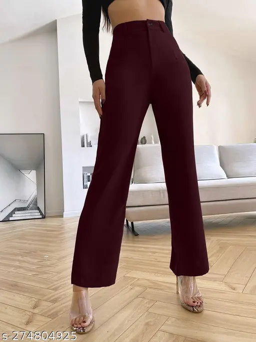 Classic cotton blend trousers for women, solid net, size 26/28, India-made