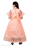 Pink chiffon gown with ruffled hem and sleeves, knee-length