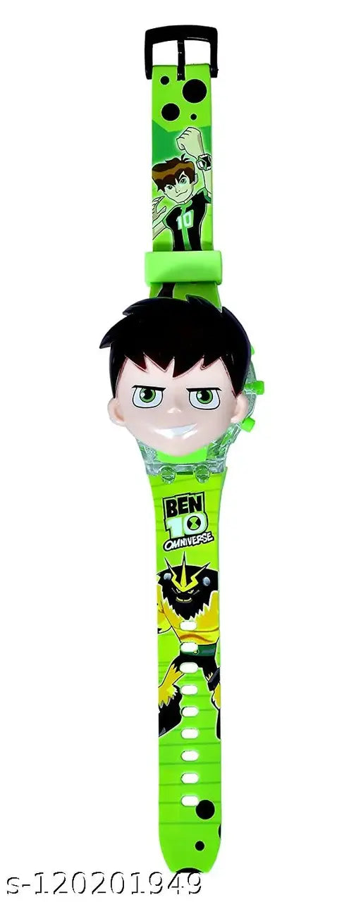 3D Action Figure Ben-10 Face Based Toy Design Digital Glowing Watch with Disco Music and Blinking Lights for Kids | for Boys Girls- Good Birthday Return Gift