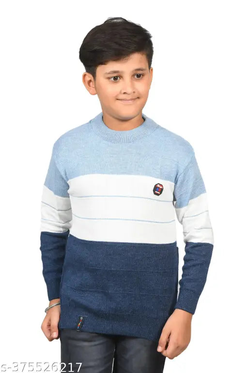 Wool colorblocked kids sweater (8-12 years), made by Shivaye Traders in India