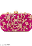 Red and gold embroidered women's clutch with side chain, set of three