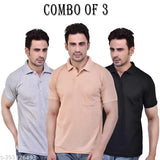 Peach, black, and grey plus size polo t-shirts with pockets in Matty fabric, suitable for men in various sizes (S to 6XL). Comfortable, breathable, and ideal for formal or casual occasions. Made in India