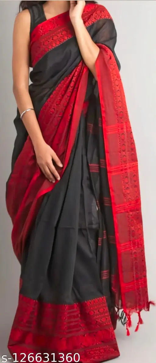 Black red saree with pallu