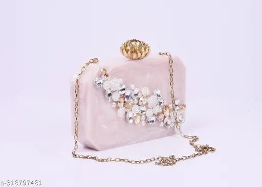 Designer handbag with unique resin clutch, fashionable pattern, purse for casual party and bridal wedding