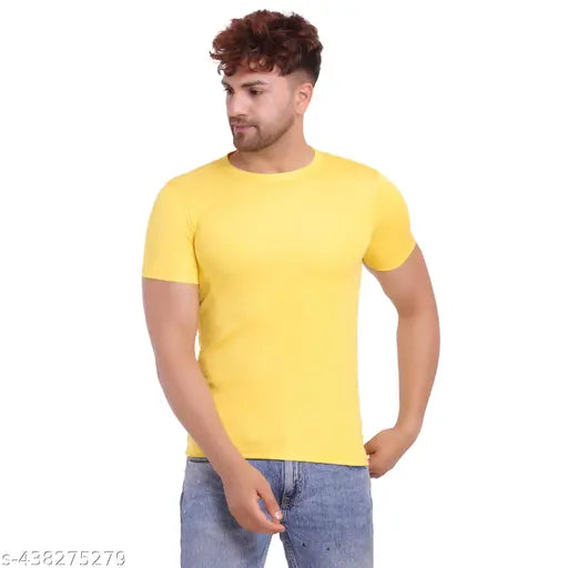 Men's solid polyester short sleeve t-shirt, 100% Dry-Fit for all seasons, eye-catching design, India-made