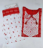 Rayon kurti set with palazzos, three-quarter sleeves, printed net design - Indian ethnic wear for XS, S sizes