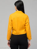 Yellow denim waistcoat for women, stylish short jacket with long sleeves, Urbane Fashionable collection