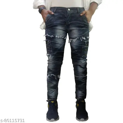 Mens stylish cotton blend jeans, solid color for active daily life. Comfortable fit with stretch fabric and multiple pockets. Colors may vary due to screen brightness. Made in India (Size 28/Waist 28in, Length 40in, Hip 36in; Size 30/Waist 30in, Length 41in, Hip 38in; Size 32/Waist 32in, Length 41in, Hip 40in)