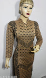 Woolen long brown flower kameez with embroidered border
