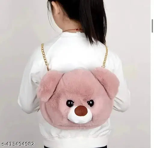 Faux fur crossbody bag for girls, party style, with bunny charm and chain straps
