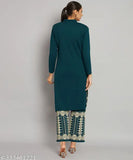 Multicolor women's woolen floral A-line V-neck kurta set with palazzos, trendy and cozy Indian design