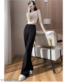 Black tiger style simplicity straight fit women's and girls' back elastic waistband pants