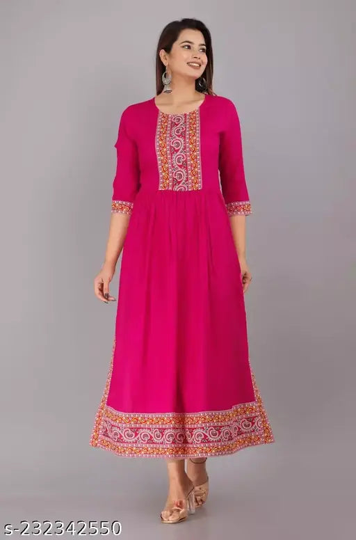 Pink rayon anarkali kurti with paisley pattern