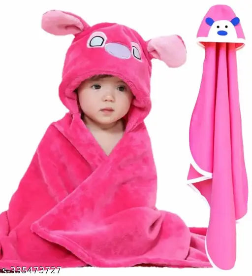 Microfiber hooded baby blanket set for newborns (0-6 months), soft and safe, Aakriti brand, free size (34x28 inches), made in India