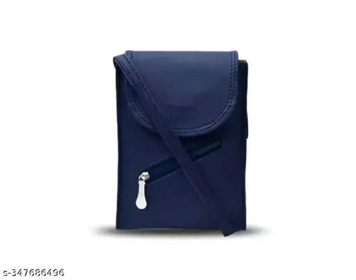 Classic navy blue leather sling bag with adjustable strap, suitable for carrying essentials