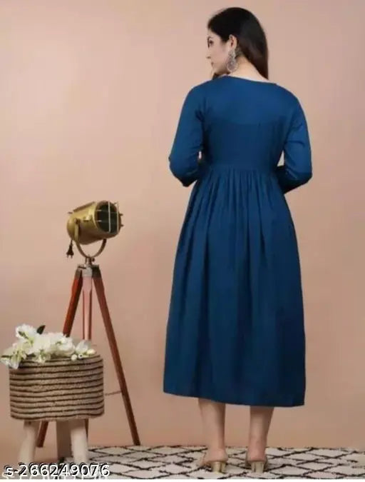 Rayon Anarkali Maternity Gown - Solid Color Breastfeeding Dress for Women with Zip