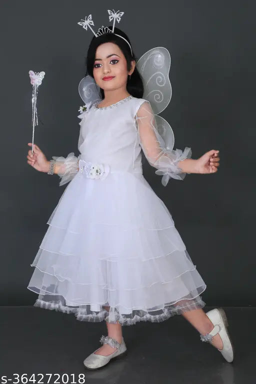 Printed net kids' Pari frock, short sleeves for special occasions, Indian design for girls ages 1-11